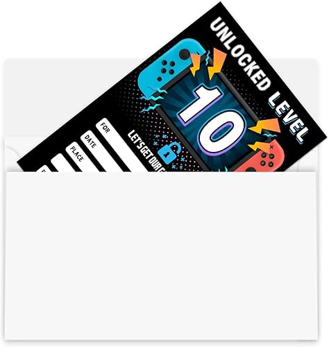 Miniatura 3 de QUPT 20 invitaciones de fiesta de cumpleaños de videojuegos con sobres tarjetas de invitaciones de fiesta de cumpleaños de 4 cumpleaños -