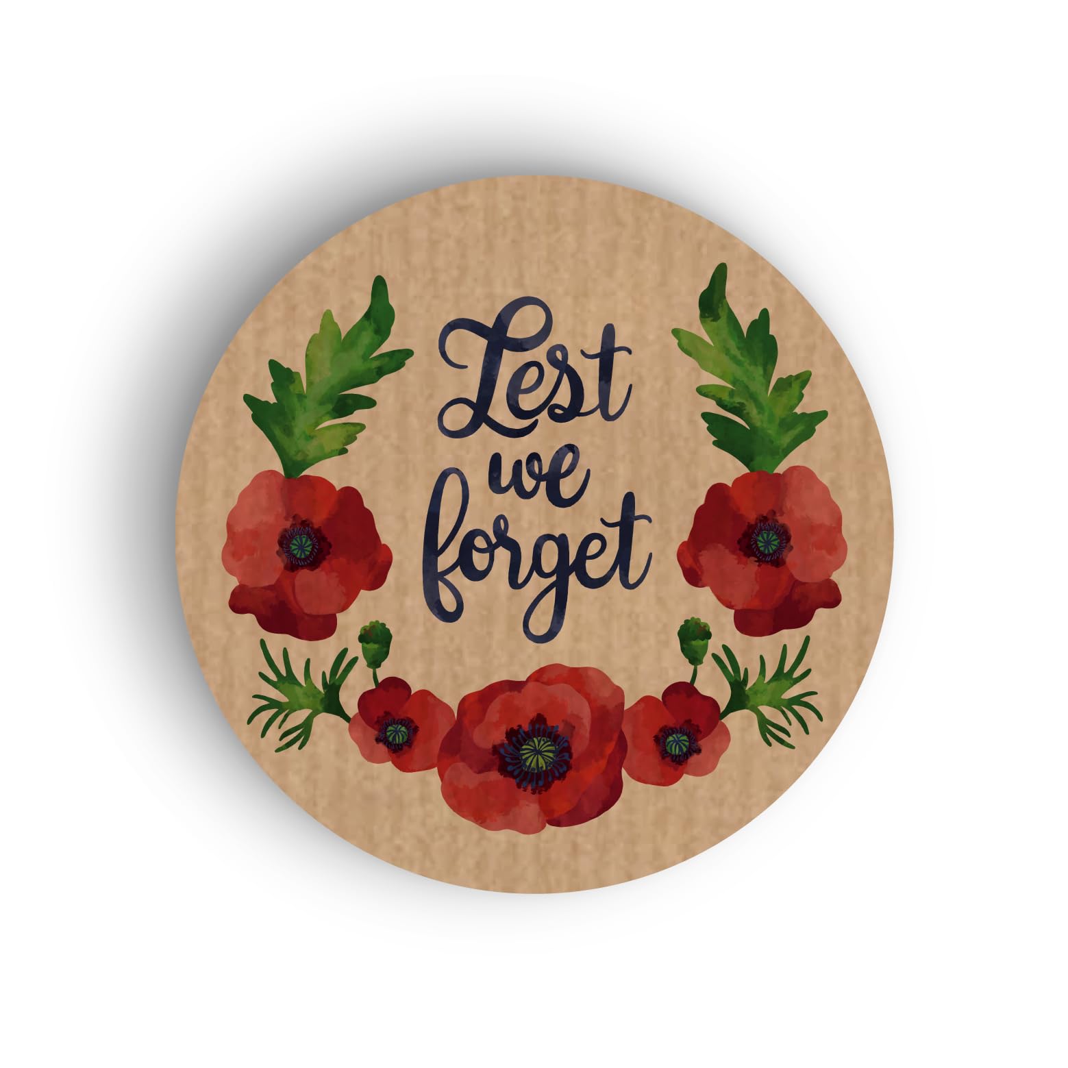 KraftyBazaar Pack of 180, Lest we Forget, Poppy Flower Remembrance Day Paper Labels, 37mm Stickers, Multipack Stationery Craft Decorative Labels for Remembrance Sunday, Brown Kraft Labels