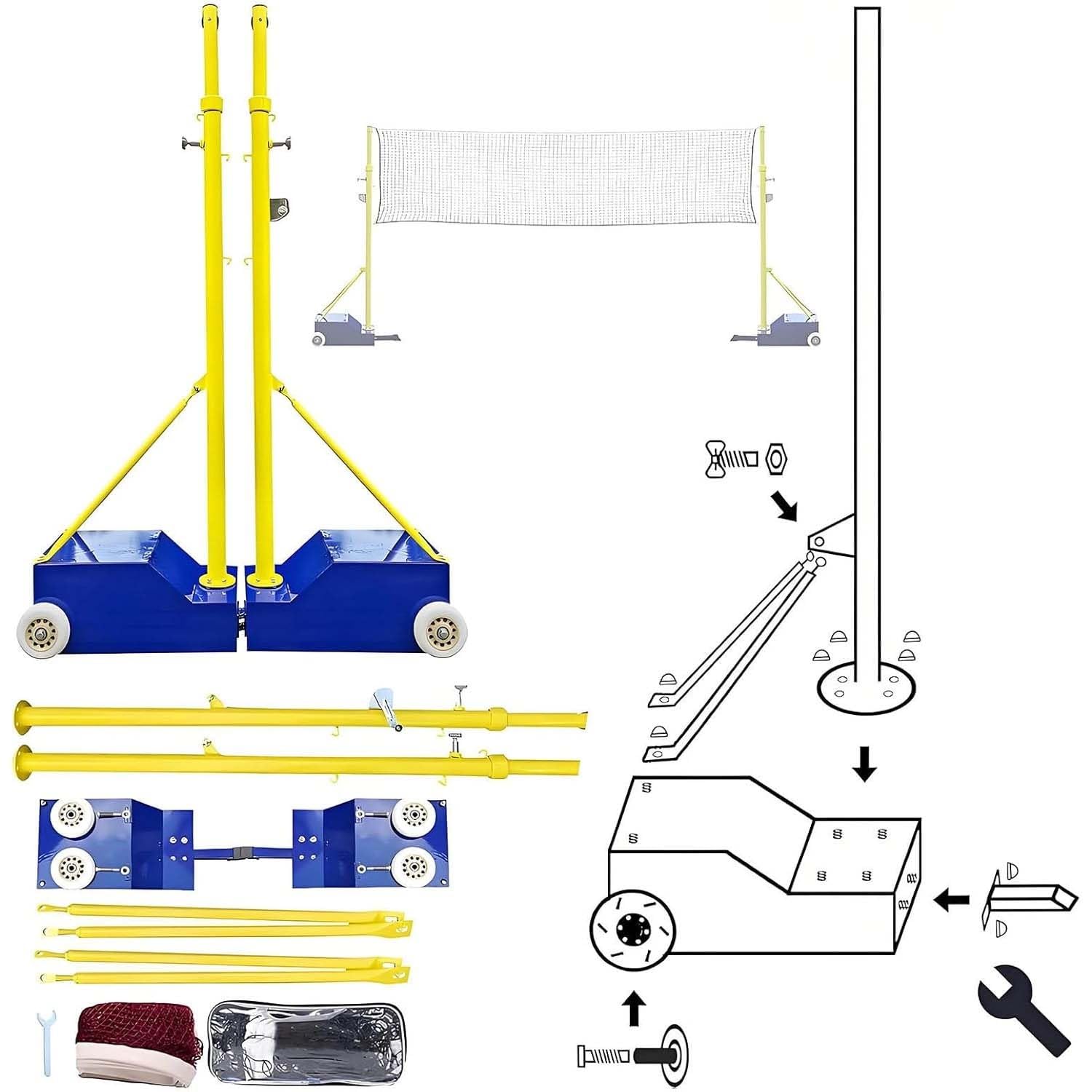 Volleyballpfosten Für Garten Und Terrasse, Inklusive Volleyball-/Badmintonnetz, Für Drinnen Und Draußen, 4 Höheneinstellungen (1,55 M – 2,10 M) Mit Rollen, Für Erwachsene Und Kinder.