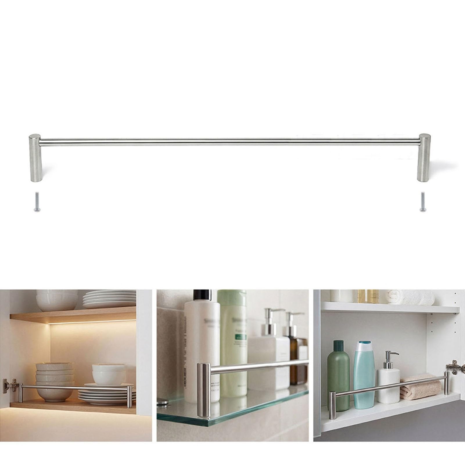 Generisch Edelstahl-Metall-Regalgeländer-Set – 2-teilig, 58 cm (23 Zoll) dekoratives Geländer für Bücherregale, Küchenschränke und Badezimmerregale – verhindert das Herunterfallen von Gegenständen