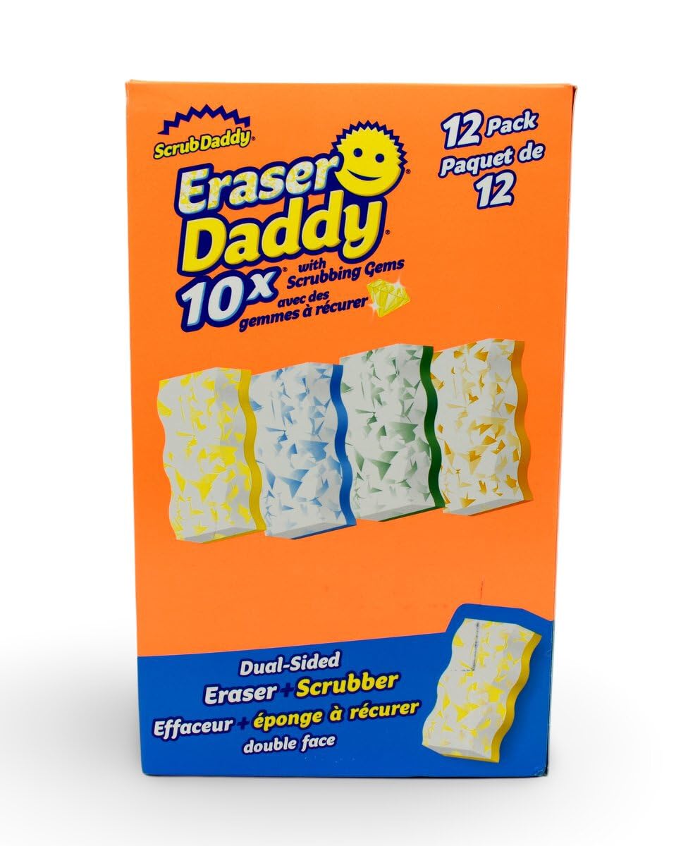 Scrub Daddy - Eraser Daddy 10x con gemas de fregar, limpiador y borrador de doble cara - Activado por agua, 10 veces más duradero, paquete de 12, fabricado en Vietnam