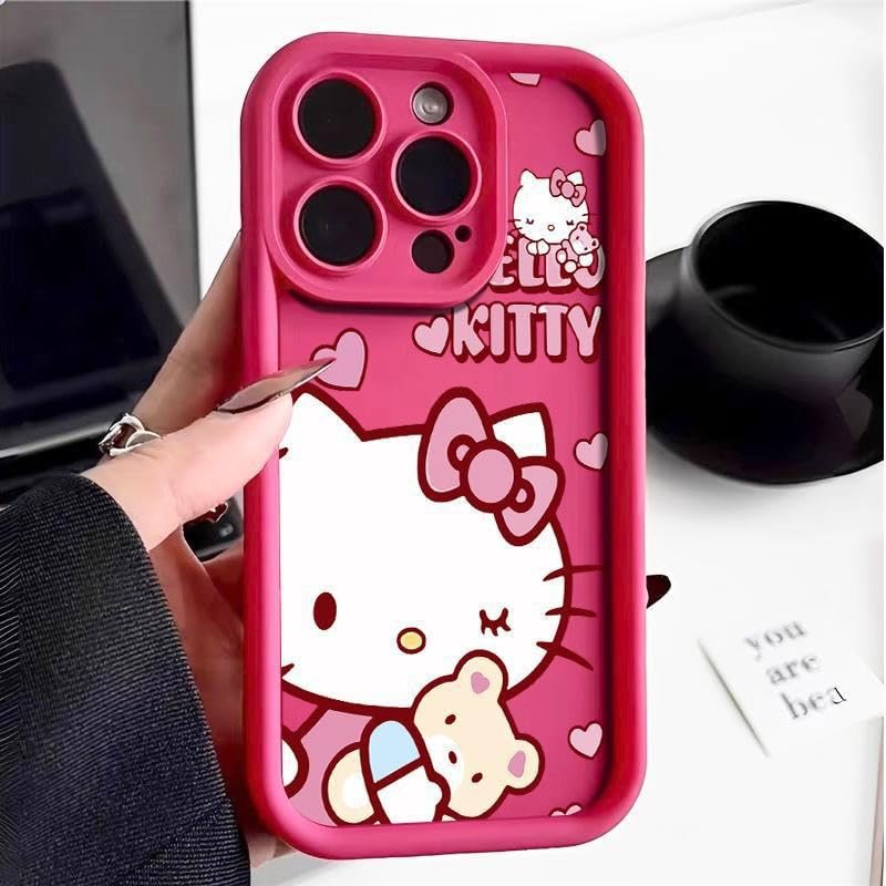Image of COVERLY Kitty Pattern Back Case Cover for iPhone 12 Pro | Hot Teddy Bow Cute Design | Camera Lens Protection | Soft TPU Silicone Fashion Aesthetic Print Cover for Girls & Women (Rose Pink, Shockproof)