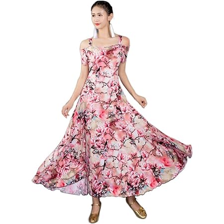 Amazon 社交ダンス ワンピース レディース ダンス 衣装 ステージ ラテン ダンス ワルツ ウェア チャチャ 社交ダンス 練習着 ワンピース 練習着 キャバドレス イベント 競技大きい裾 モダン C S Augustagainaz 社交ダンス