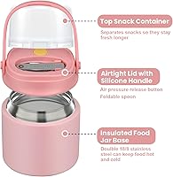 Vista 5 de Tarro de comida aislado 2 en 1 con un recipiente para aperitivos, termo de sopa para niños de 15 onzas para comida caliente con asa y cuchara