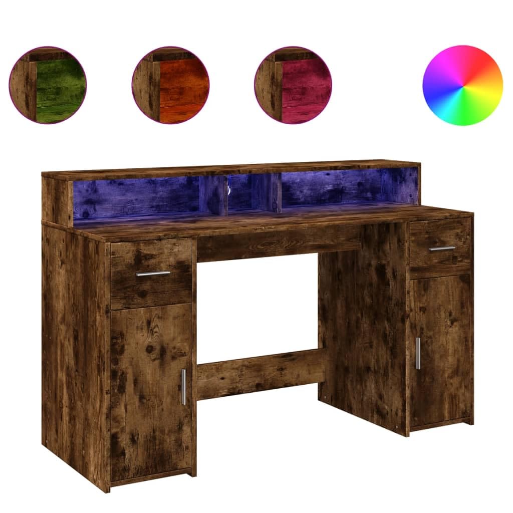Homgoday Scrivania a LED per computer, ufficio, ufficio, ufficio, soggiorno, studio, incenso, 140 x 55 x 91 cm, materiale in legno