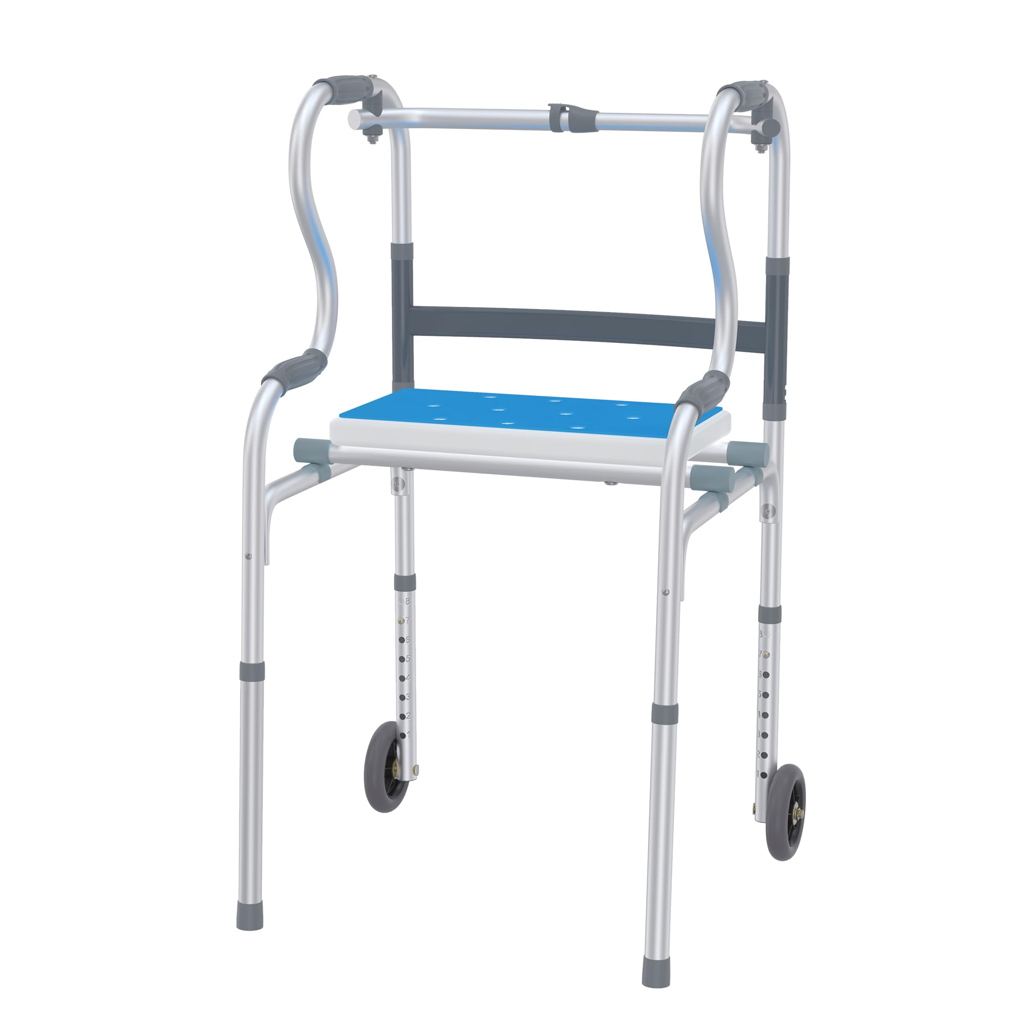 FIVMEN Deambulatore per anziani, regolabile in altezza, pieghevole, con manici, 2 ruote e sedile doccia 3 in 1, supporto per adulti e disabili, portata fino a 180 kg