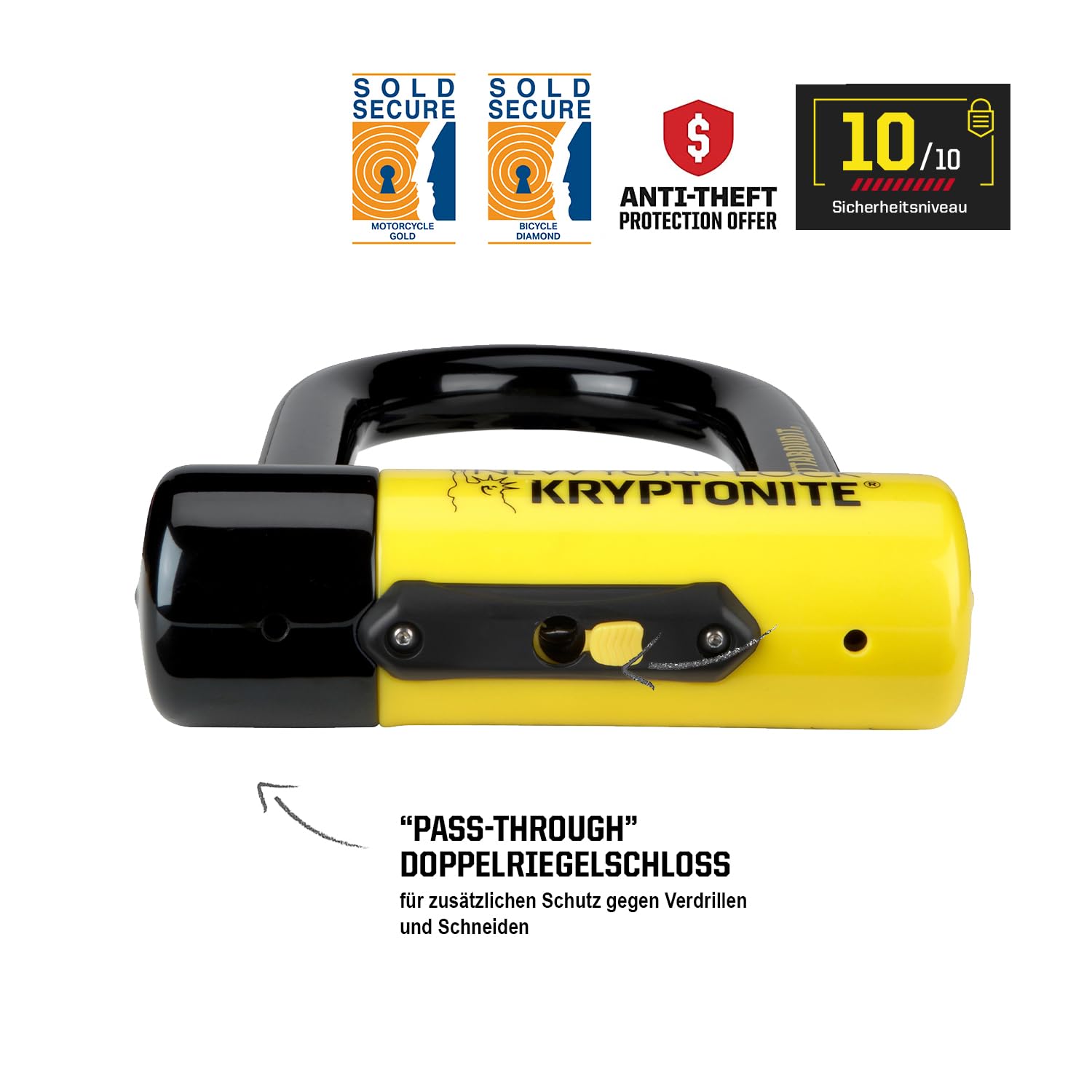 Kryptonite New York FAHGETTABOUDIT Bügelschloss, aus gehärtetem Stahl mit Vinylbeschichtung, Sicherheitslevel 10/10, für Fahrräder, E-Bikes, Scooter & Motorräder, 2,06 kg, 8,3 x 15,3 cm