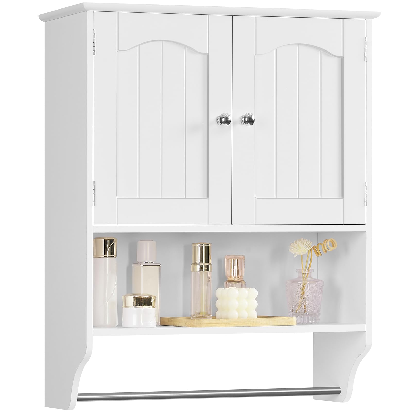 Iwell Bathroom Cabinet Wall Mounted with Towel Rack & Adjustable Shelf, Over The Toilet Storage Cabinet, Medicine Cabinet for Bathroom, White