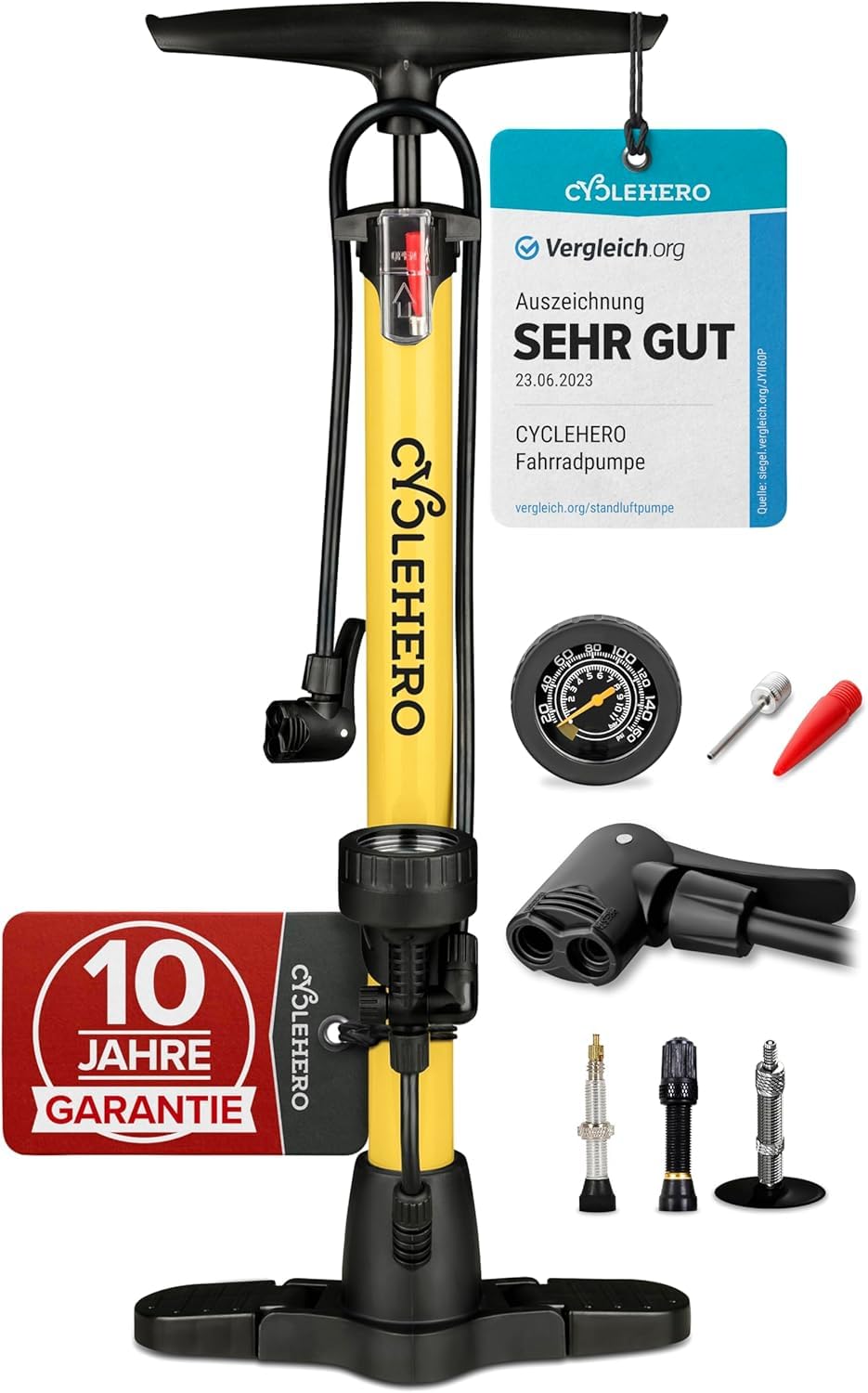 Fahrradpumpe alle Ventile * Test SEHR GUT - 10 Jahre GARANTIE *  Leistungsstarke Luftpumpe Fahrrad Fahrradpumpe Franzsisches Ventil -  Standpumpe mit ...