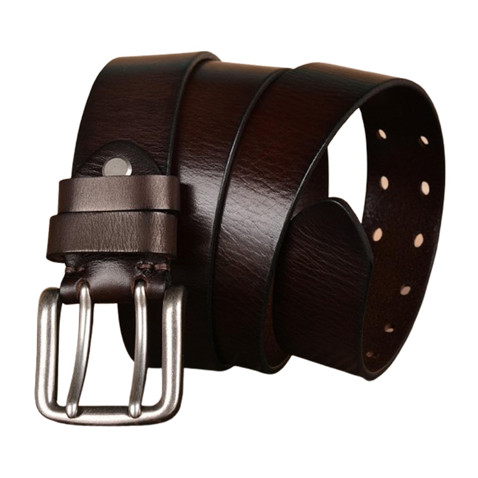 Cintura, Cintura in Pelle da Donna da Uomo Cintura in Pelle Bovina da Uomo Cintura Casual con Fibbia a Doppioo, Adatta per Jeans Unisex, Pantaloni Cintura Casual/Brown/120Cm/Waist:41"