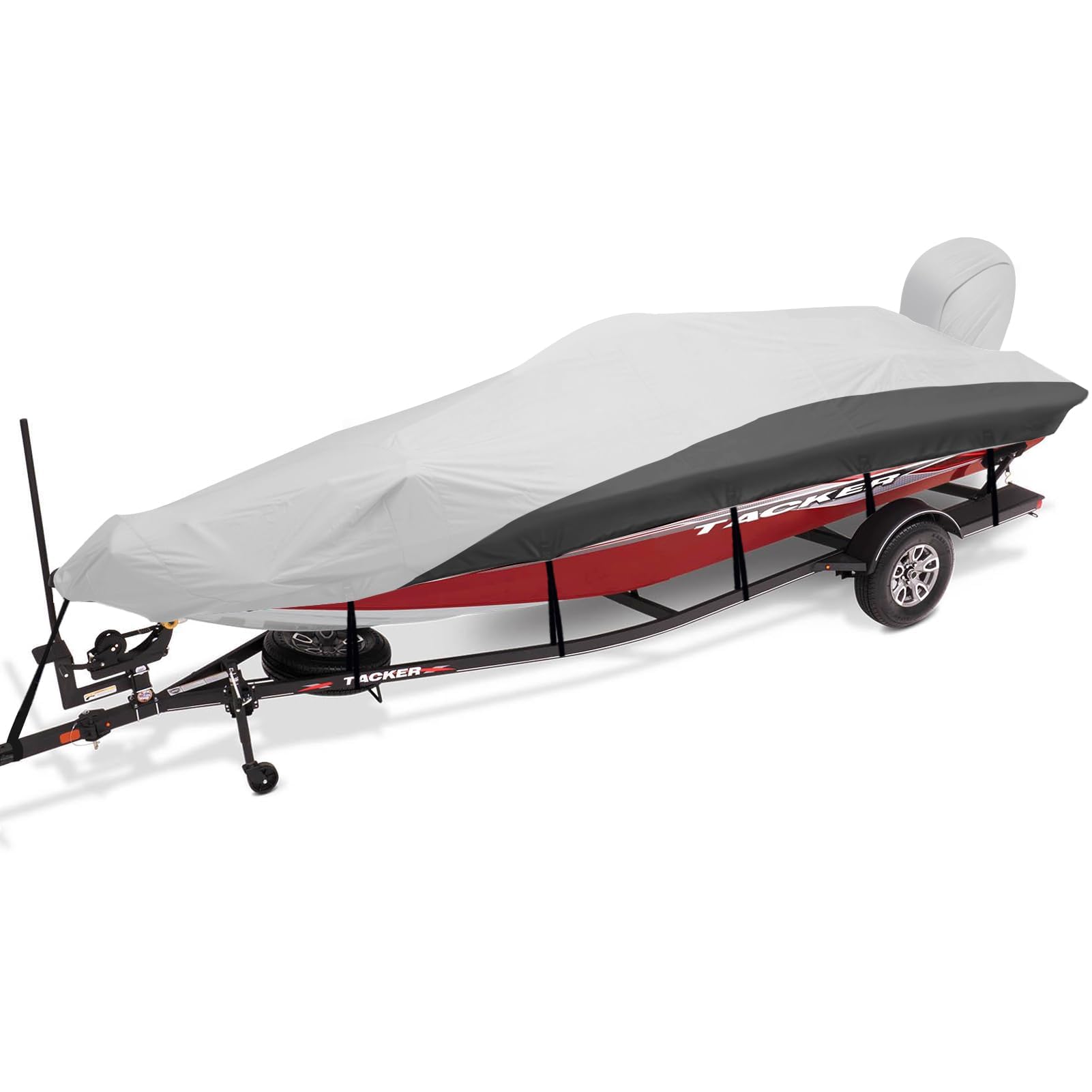 Boat Cover 23-24ft with Outboard Motor Cover, 900D Fade Resistant Marine Canvas Waterproof Boat Covers for 23 feet 24ft Foot V-Hull Bass Boat Tri-Hull Runabout Boat,Silver Black