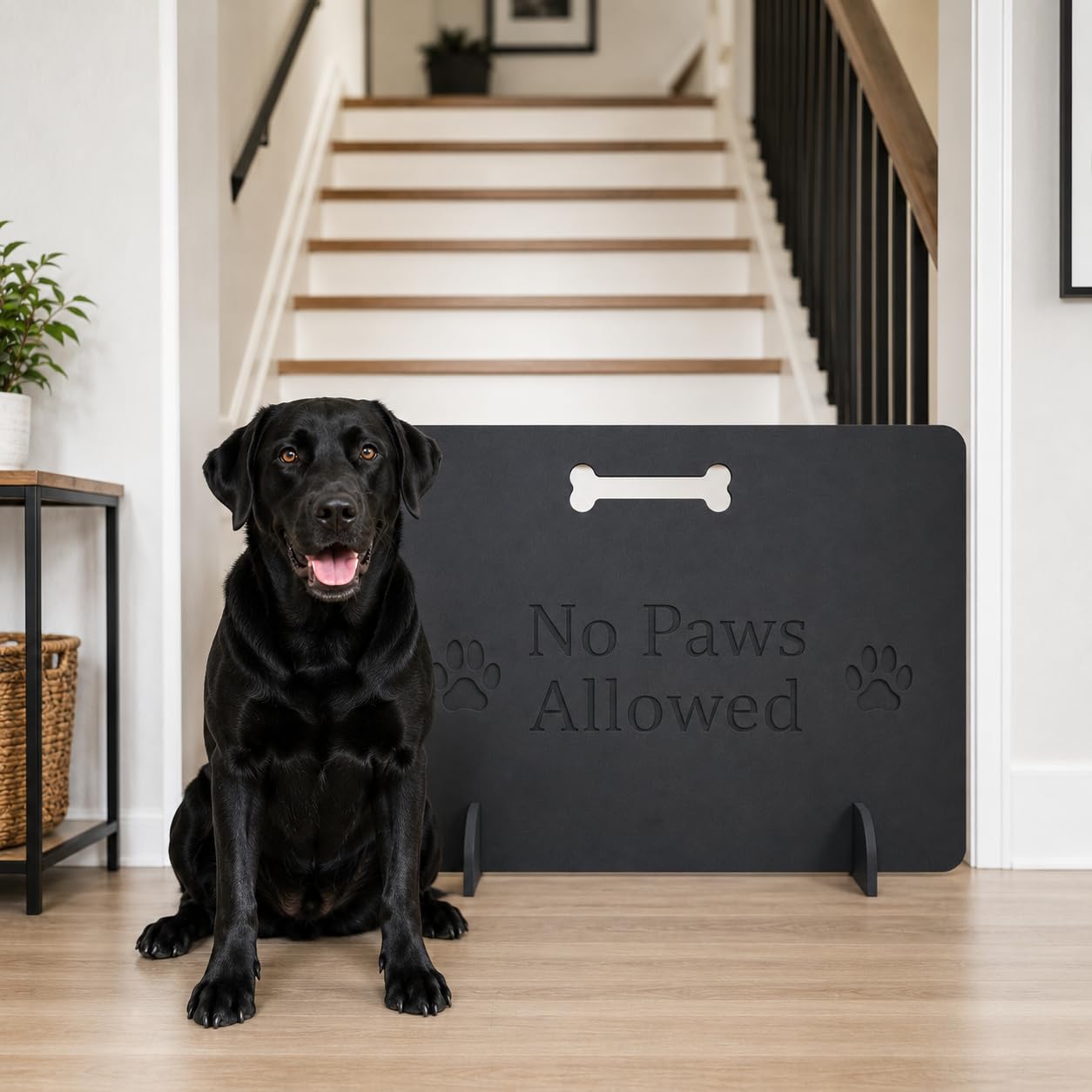 Dog Gate for Stairs Black, WOODICA Style Dog Barrier Gate, Pet Stopper Gate, Easy Setup Safety Barrier for Dogs, Indoor Stair & Doorway Gate (60cm (H) x 90cm (W))