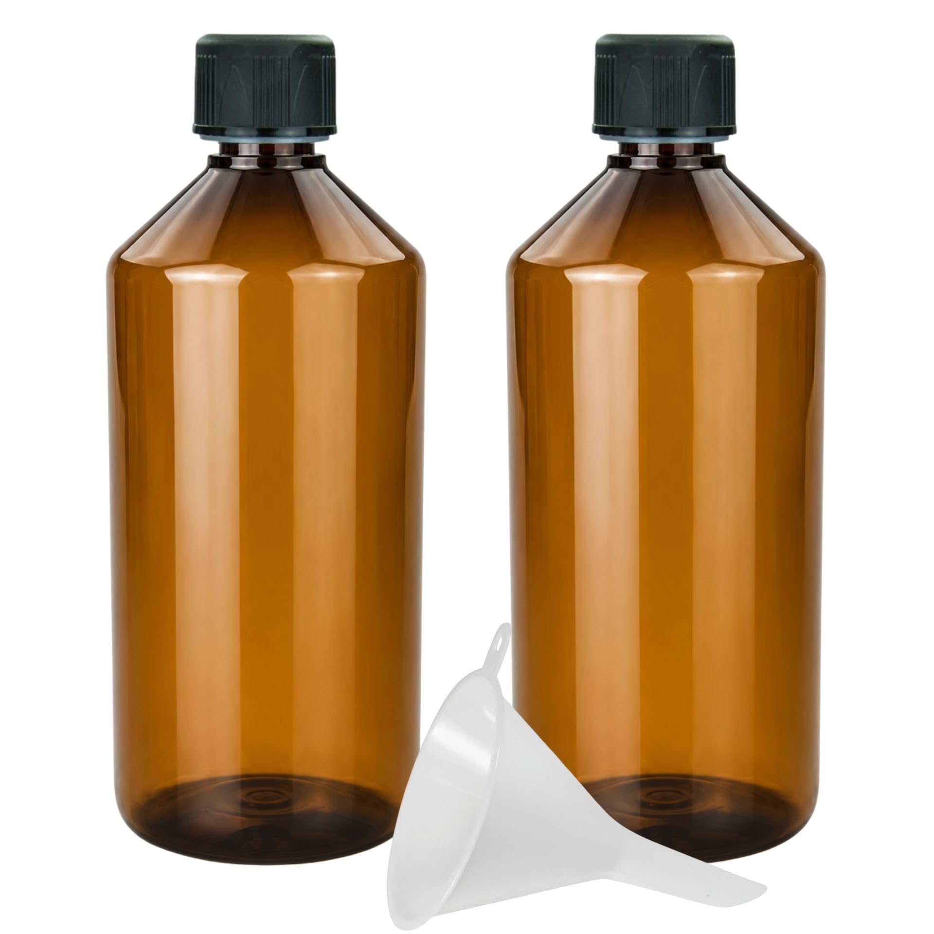Mikken Brown 2 X Laboratory Bottles, 1000 Ml, Plastic (Pet), Pharmacist Bottle, Veral Bottle Incl. Filling Funnel.