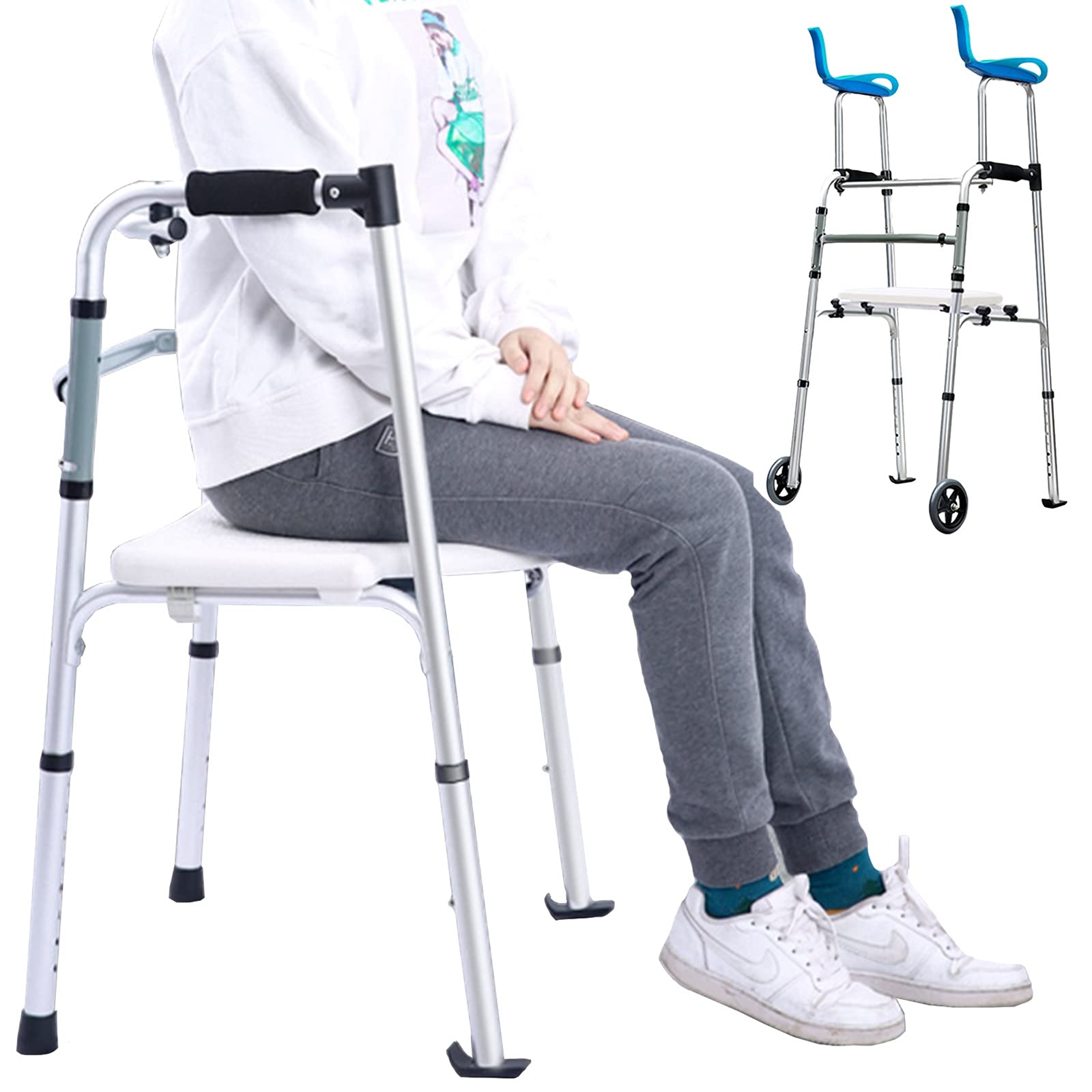 Składany Chodzik Chodzik Chodziki Dla Seniorów Lekki, Przenośny Aluminiowy Chodzik Pionowy/Spacerownik Dla Seniorów Z Siedziskiem, Niepełnosprawny Starszy Chodz,