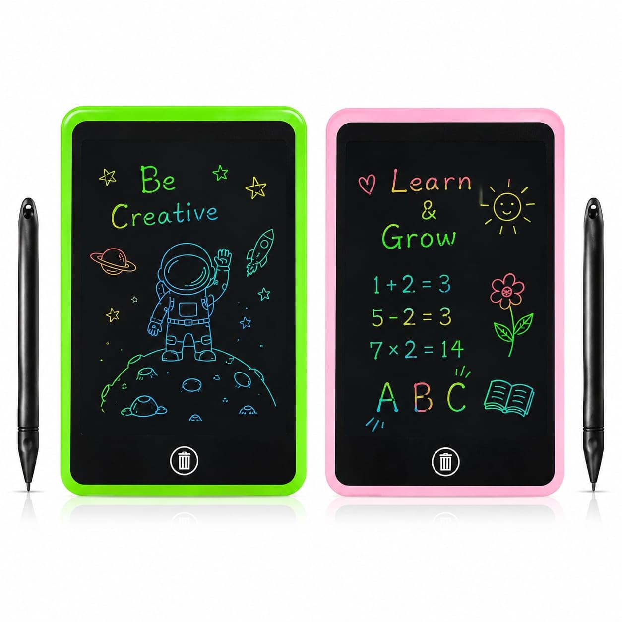 LCD Writing Tablet for Kids Pack of 2 with Stylus | Digital Drawing Board, Colourful Display, One-Button Erase, Green & Pink, Ages 3+-picture-16
