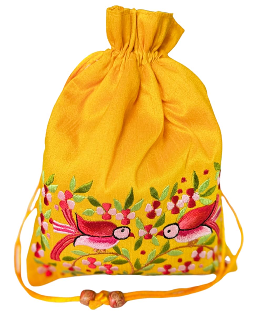 lavanya fashions Raw Silk Fabric Embroidered Polti Bag for Women Yellow-picture-37