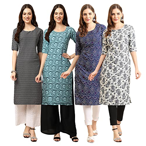 Image of Pinkmint Women's Crepe Digital Print Straight Kurta [Pack of 4]