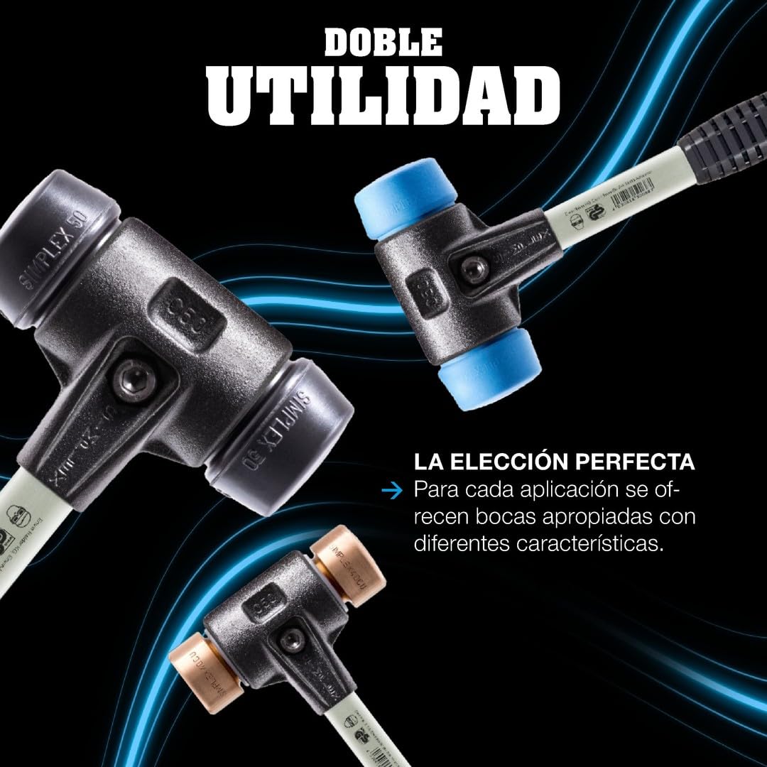Simplex 3704.040 - Martillo (cobre, carcasa de hierro maleable reforzado y mango de fibra de vidrio, diámetro de 40 mm)