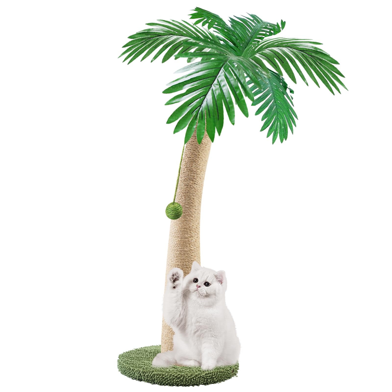 DOICAH Rascador para gatos, árbol rascador de 80 cm de alto con cuerda de sisal de alta calidad, dos bolas colgantes interactivas y hojas artificiales, juguete para gatitos y gatos en interiores (80