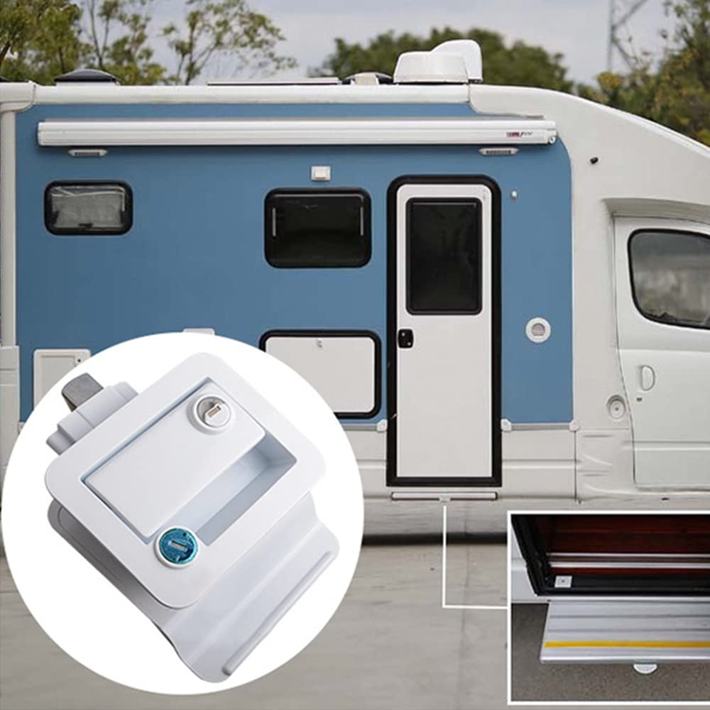 Baceyong Serrure de porte d'entrée à palette RV, Accessoire de Remorque de Camping-car avec Serrure de porte à pêne Dormant Loquet d'armoire de Remorque de voiture RV Blanc/Noir