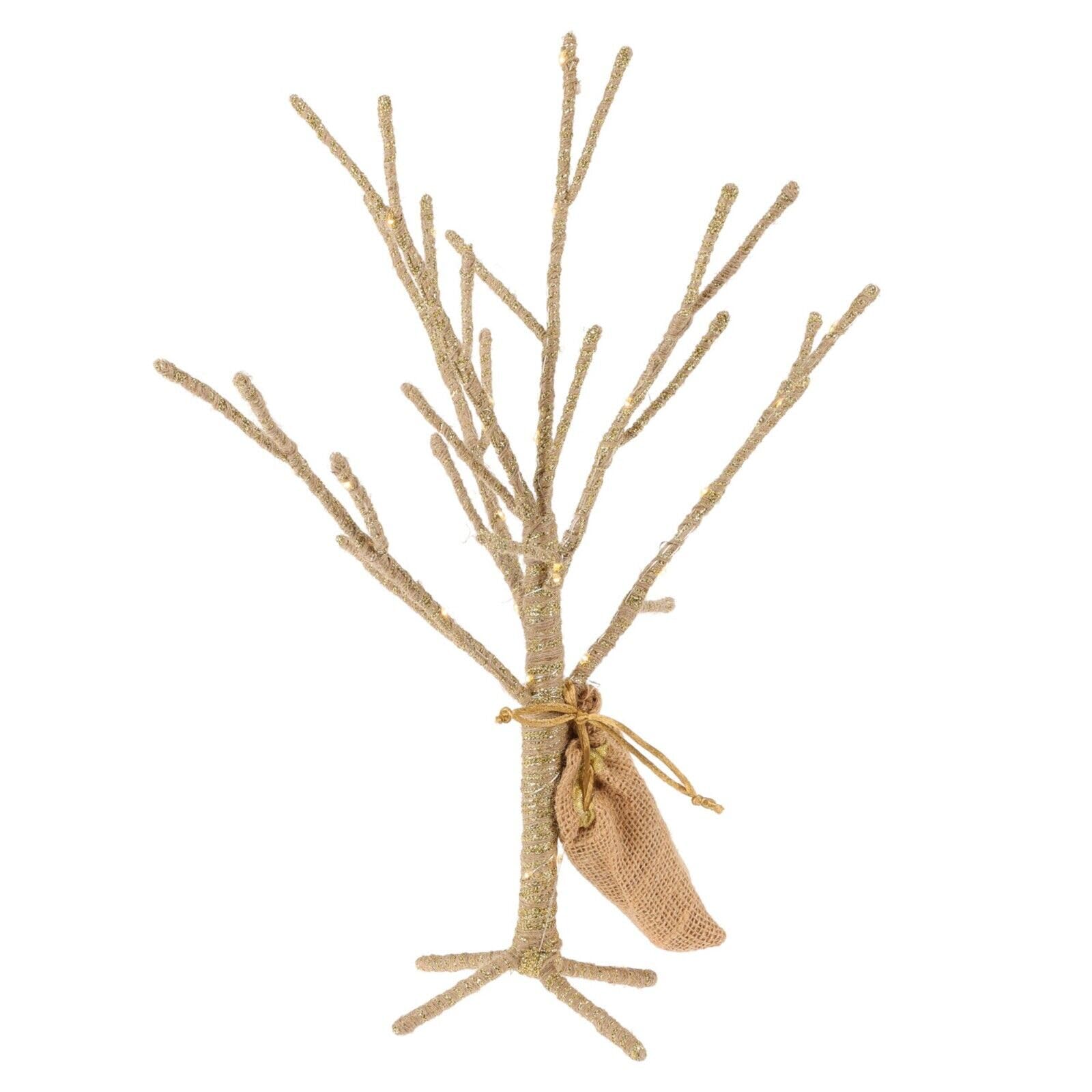 Urbnliving Silver 40Cm Light Up Led 30 Lights Artificial Xmas Twig Tree Branches Jute Bag Gift (40Cm Gold)