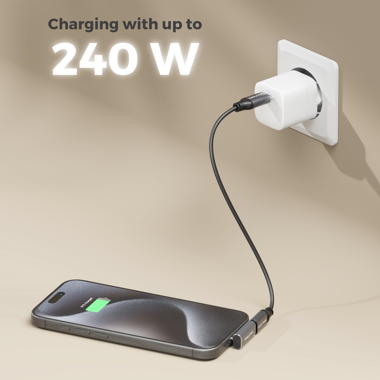 deleyCON Adapter USB-C Kąt 90 Stopni (2 Sztuki) 40Gbps, 240W, 8K60Hz, Aluminiowa Obudowa, Wtyczka Typu C do Gniazda Kompatybilny ze Smartfonem Tabletem Laptopem Notebookiem Switch PC i Wieloma Innymi.