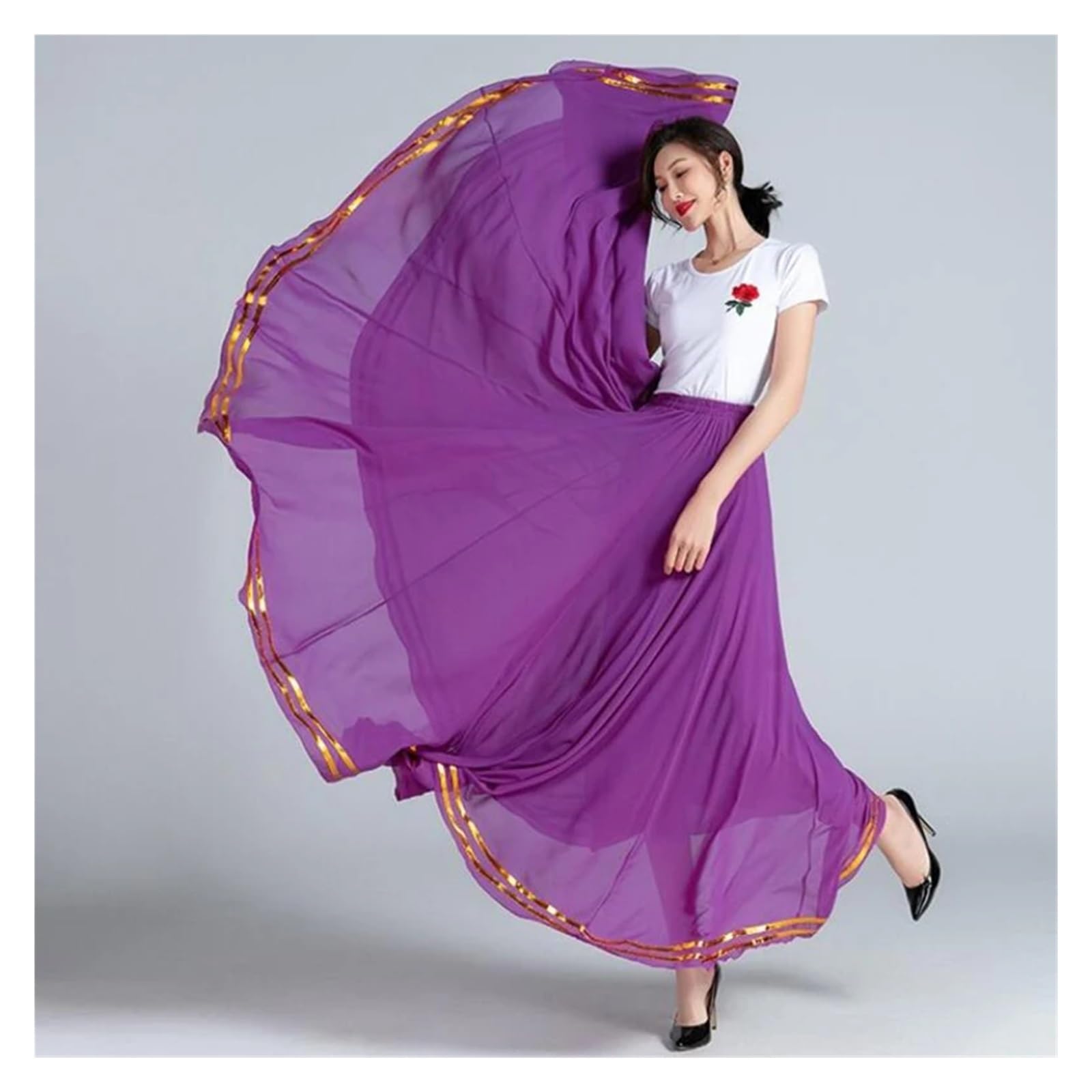 Faldas amplias Traje de Danza del Vientre, Falda Larga de Gasa de 720 Grados for Danza Moderna, práctica de Baile