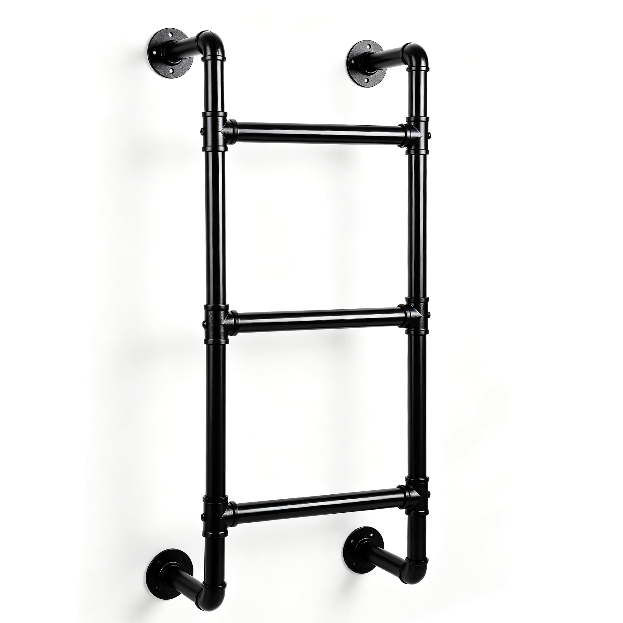 Etagenbettleiter, Wandmontage, Kellerfenster, Brunnenleiter, schwarzes Schmiedeeisen, industrielles Rohr, Trittleiter, belastbar 150 kg, Metall-Trittleiter für Dachboden, Dachboden, Wohnheim,