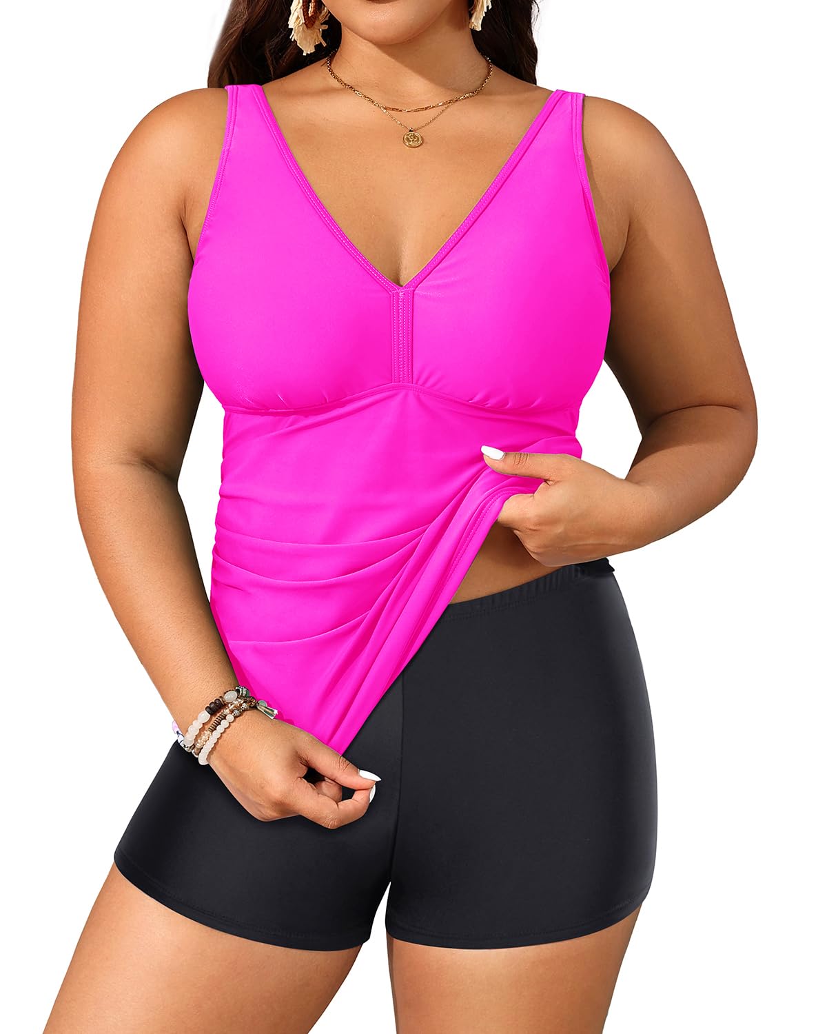 Womens Plus Size Swimsuits with Shorts Tummy Control Tankini Two Piece Bathing Suits Athletic Swimwear-image-37