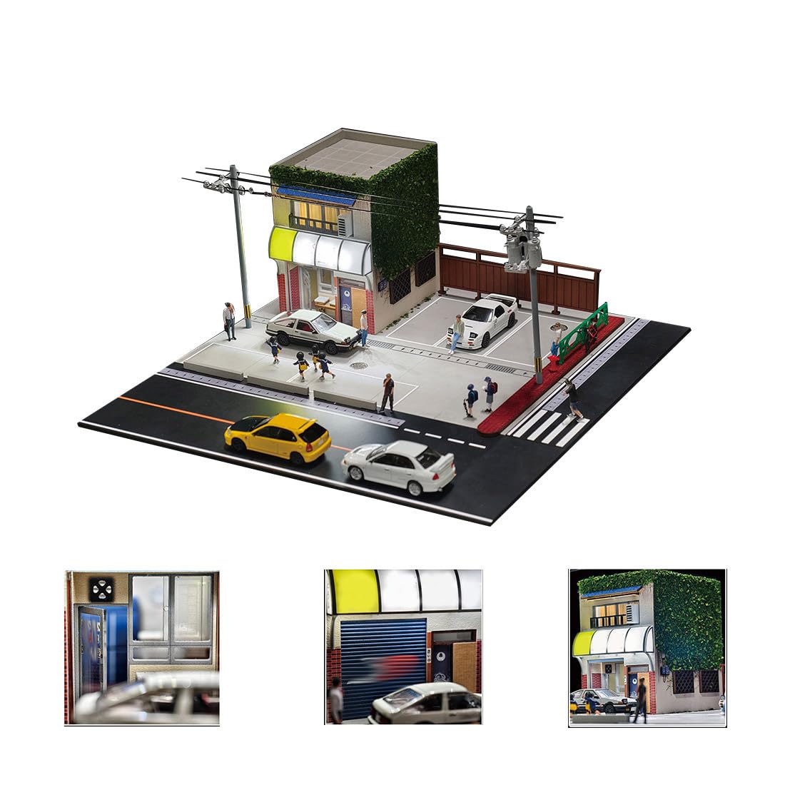 XKlemBauklode Diorama 1/64 Tofu Shop Model, Miniature Building with Lighting, Realistic Scene Set, Display Model Collection