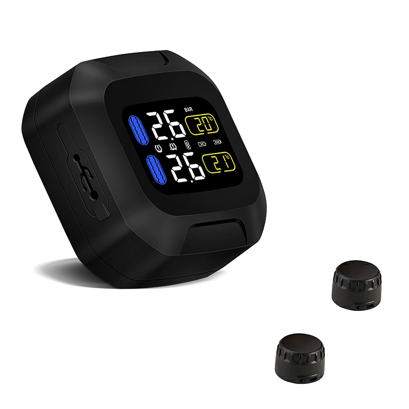 Sistema di monitoraggio della Pressione dei Pneumatici per Moto TPMS Wireless TPMS, IP5K4K Kit da monitoraggio in Tempo Reale Impermeabile IP5K4K 4,5 "con 2 sensore (Color : WI1)