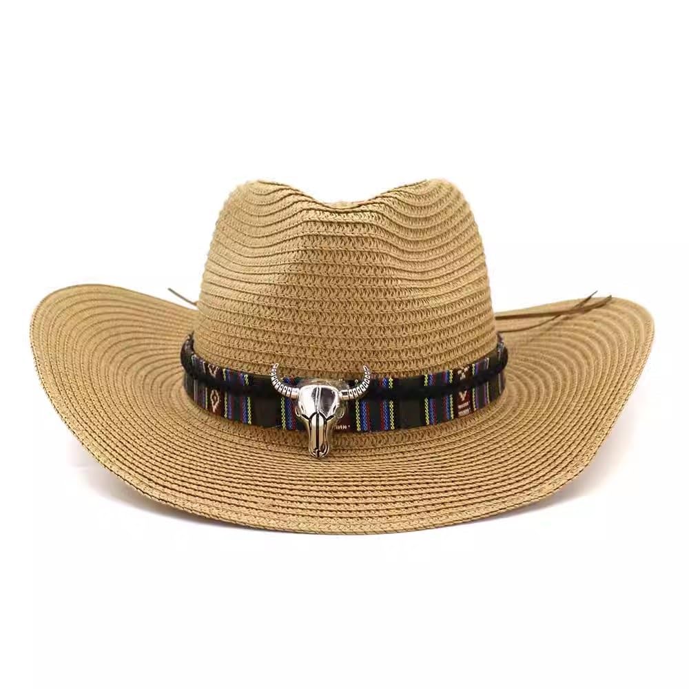 Cappello di Paglia da Uomo Cappello da Uomo in Paglia Parasole Cappello da Pescatore Estivo Cappello da Spiaggia Cappello da Cowboy in Paglia