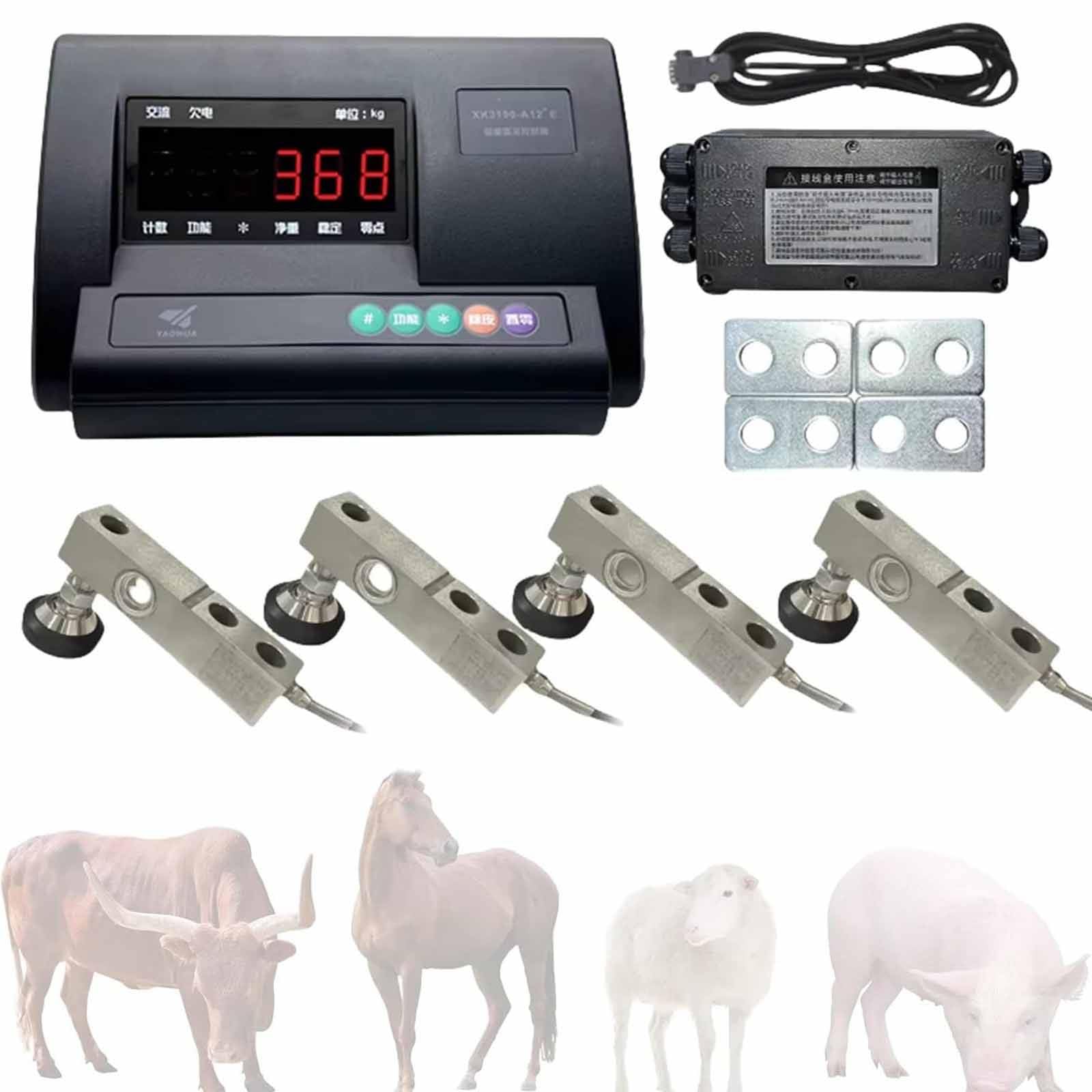 Kit De Balance Bétail,Balance à Cellule Charge Avec Indicateur De Haute Précision Avec 4 Capteurs Et 1 Boîte Jonction Fil,Balances Au Sol Pour Bovins Chèvres Porcs Chevaux Moutons,5000kg