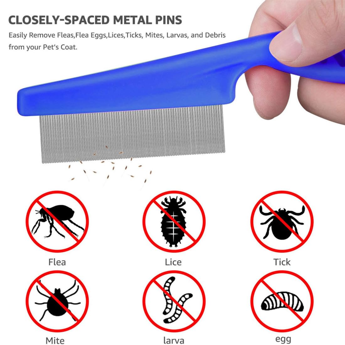 5 Pièces peignes anti-puces en acier inoxydable avec dents arrondies pour chats et chats, Peigne anti puces pour chat, peigne à poils épais, peigne à dents fines pour chien et chat