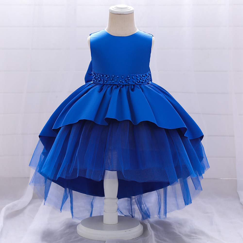 IBAKOM - Vestido de fiesta para bebé o niña, elegante, sin mangas, cuello en V, lazo de satén, para boda, dama de honor, comunión, bautizo, princesa, vestido de baile