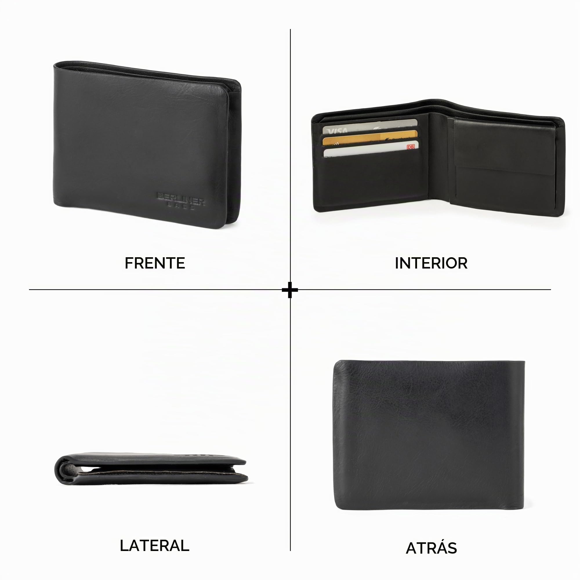 Berliner Bags Cartera Hombre de Piel Parker, Billetera Compacta con Monedero, Protección RFID y Tarjetero - Negro