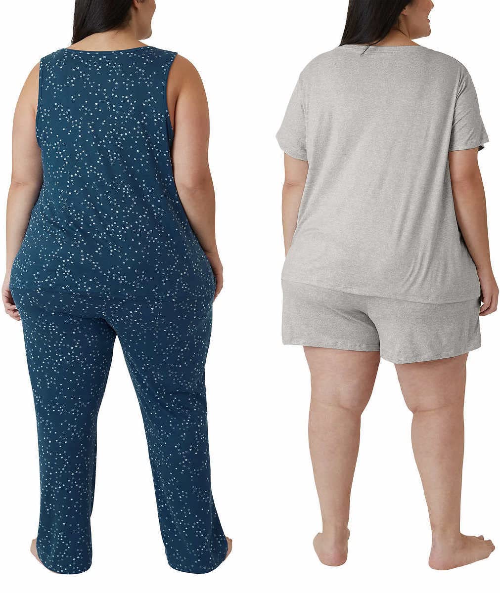 Eddie Bauer Damski 4-częściowy zestaw do spania, tank , koszulka, szorty, spodnie, Szary/niebieski, XS