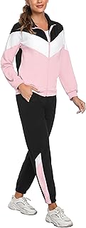 Conjunto Chándal Mujer Contraste Conjuntos Deportivo Otoño Invierno Top Manga Larga con Cremallera y Pantalones Deportivos