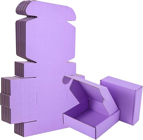 Paquete de 25 cajas de envío pequeñas de cartón corrugado morado de 6 x 6 x 2 pulgadas, caja corrugada para embalaje de pequeñas empresas, cajas de