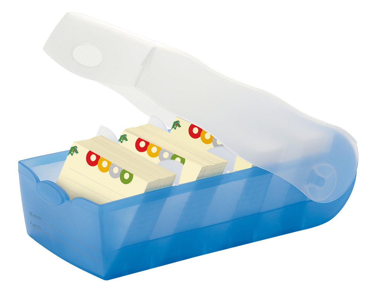 HAN 997 Karteibox CROCO DIN A7 quer mit 5 Stützplatten und 100 Karten (transluzent-blau, 3 Boxen Spar-Set)
