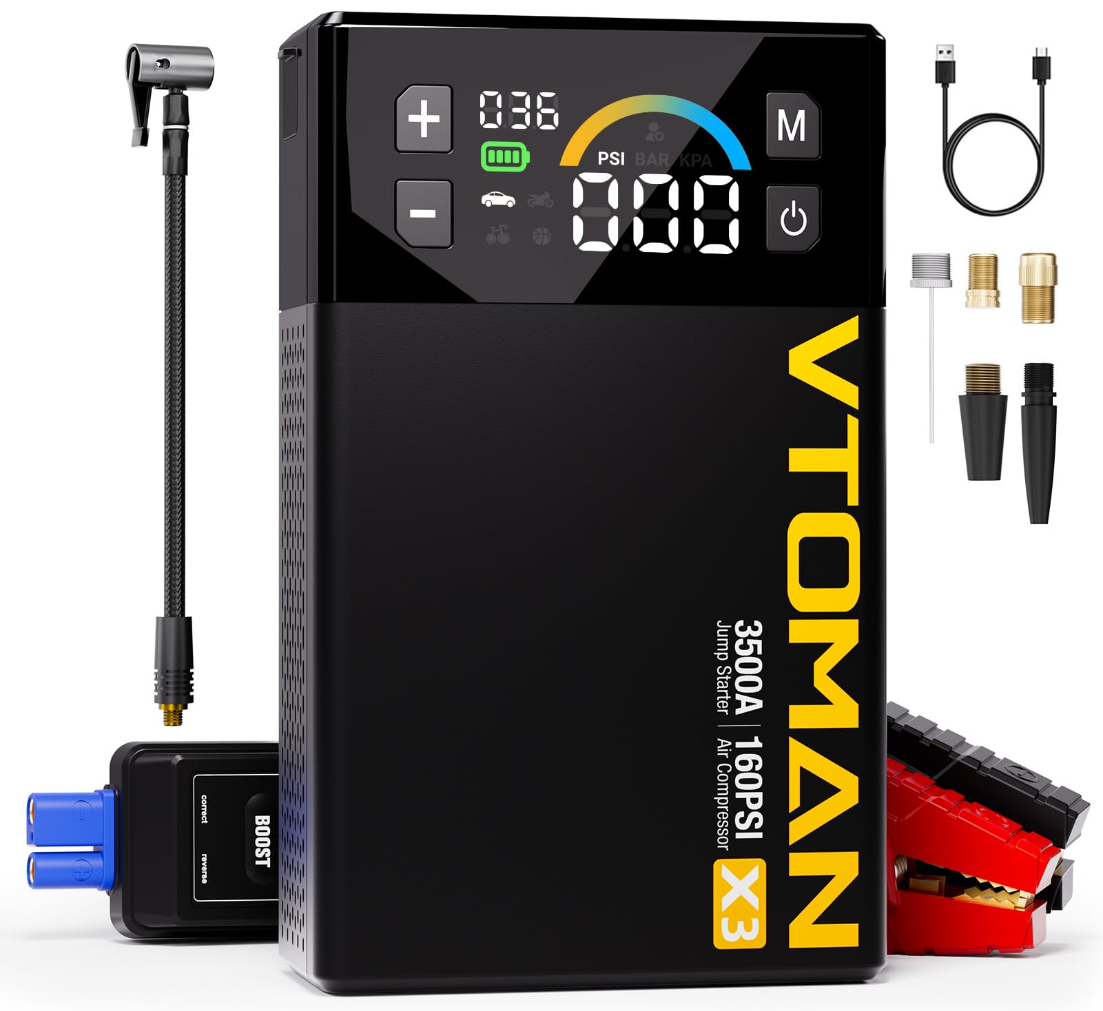 VTOMAN X3 Jump Starter with Air Compressor 3500A Portable Car Battery Jumper Starter 9L Gas 8 5L Diesel
