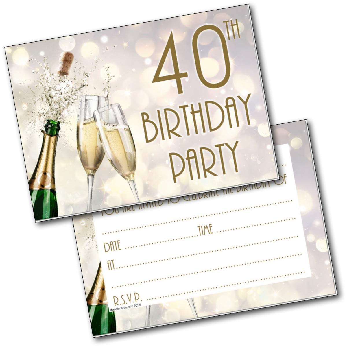 doodlecards 40th Birthday Party Invitations Age 40 Male Mens Female Womens Pack of 20 Invites and Envelopes. Printed in UK, Premium Quality & 100% Recyclable.