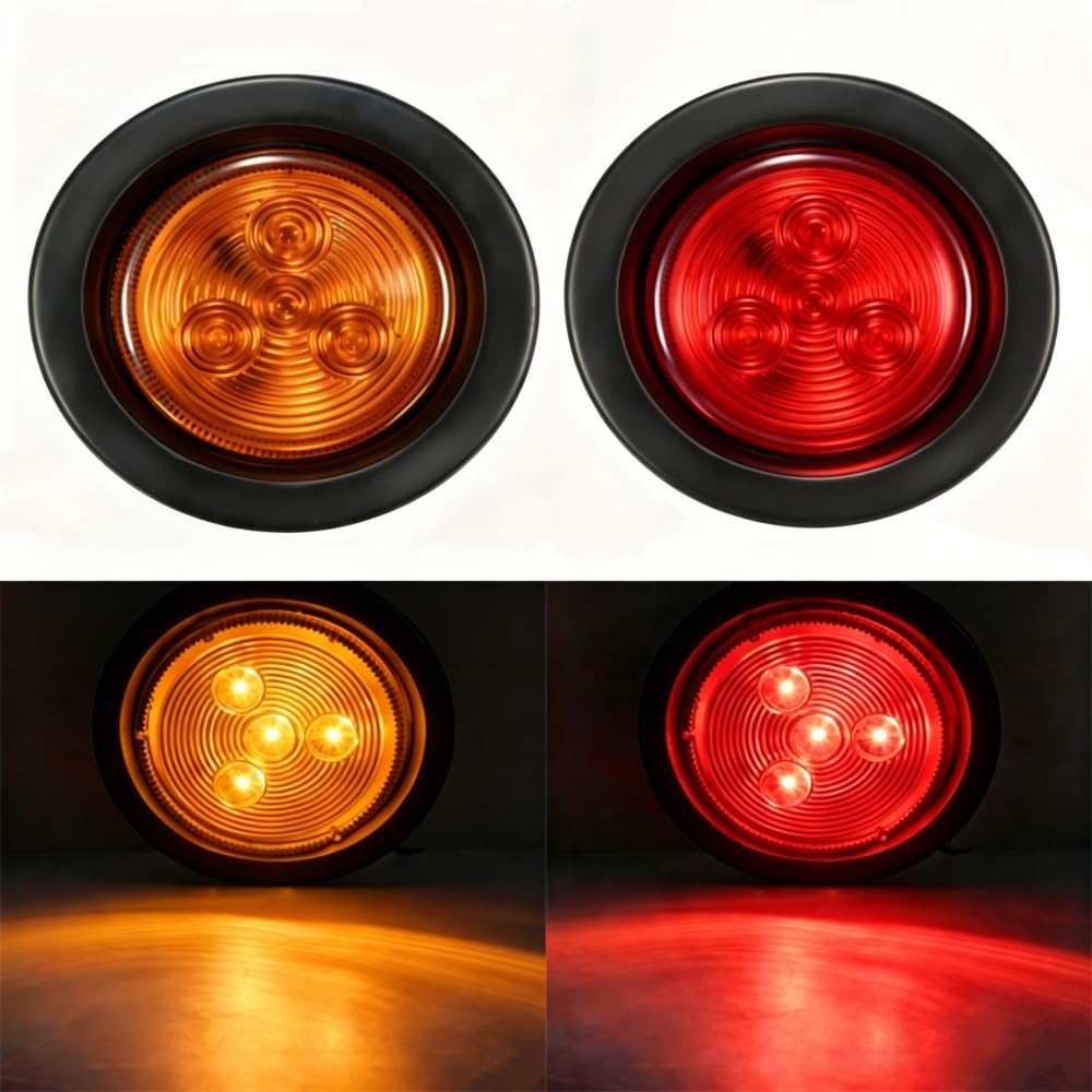 Luces de posición laterales LED 2 pulgadas, 12 V, impermeables IP67, luces de gálibo para remolque, luces LED redondas ámbar/rojas para remolque, camión, autocaravana, caravana, UTV