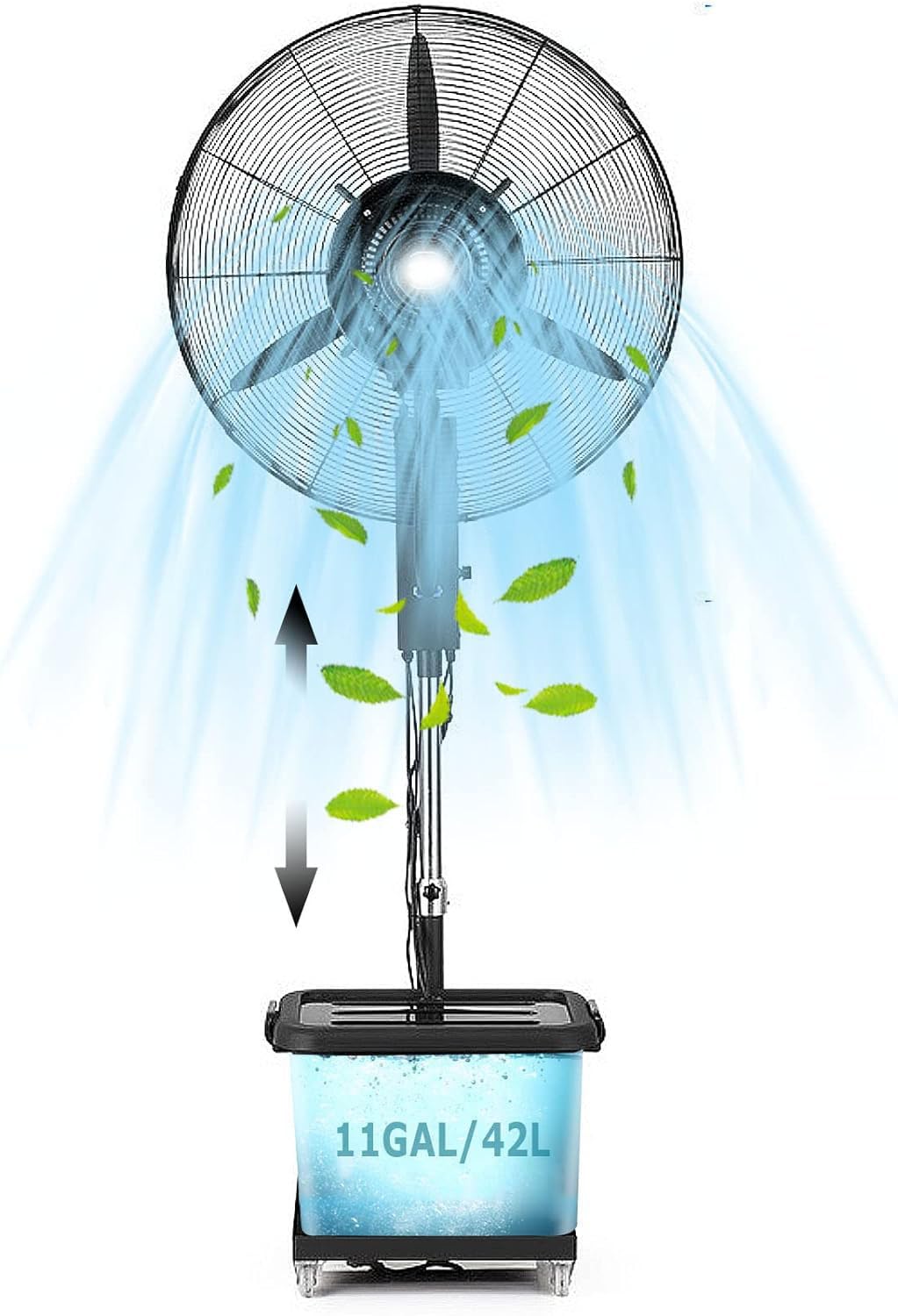 Ventilador oscilante de altura ajustable para refrigeración comercial y exterior en restaurantes, tiendas y espacios de trabajo