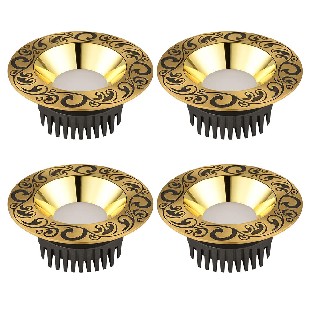 4 Sztuki 4/5-Calowych Okrągłych, Szczotkowanych Mosiężnych Lamp Led 12-18 W, Oprawa Downlight, Montaż Podtynkowy, Oświetlenie Sufitowe Do Wnętrz, Złota Ramka, Lampa,12w-3000k