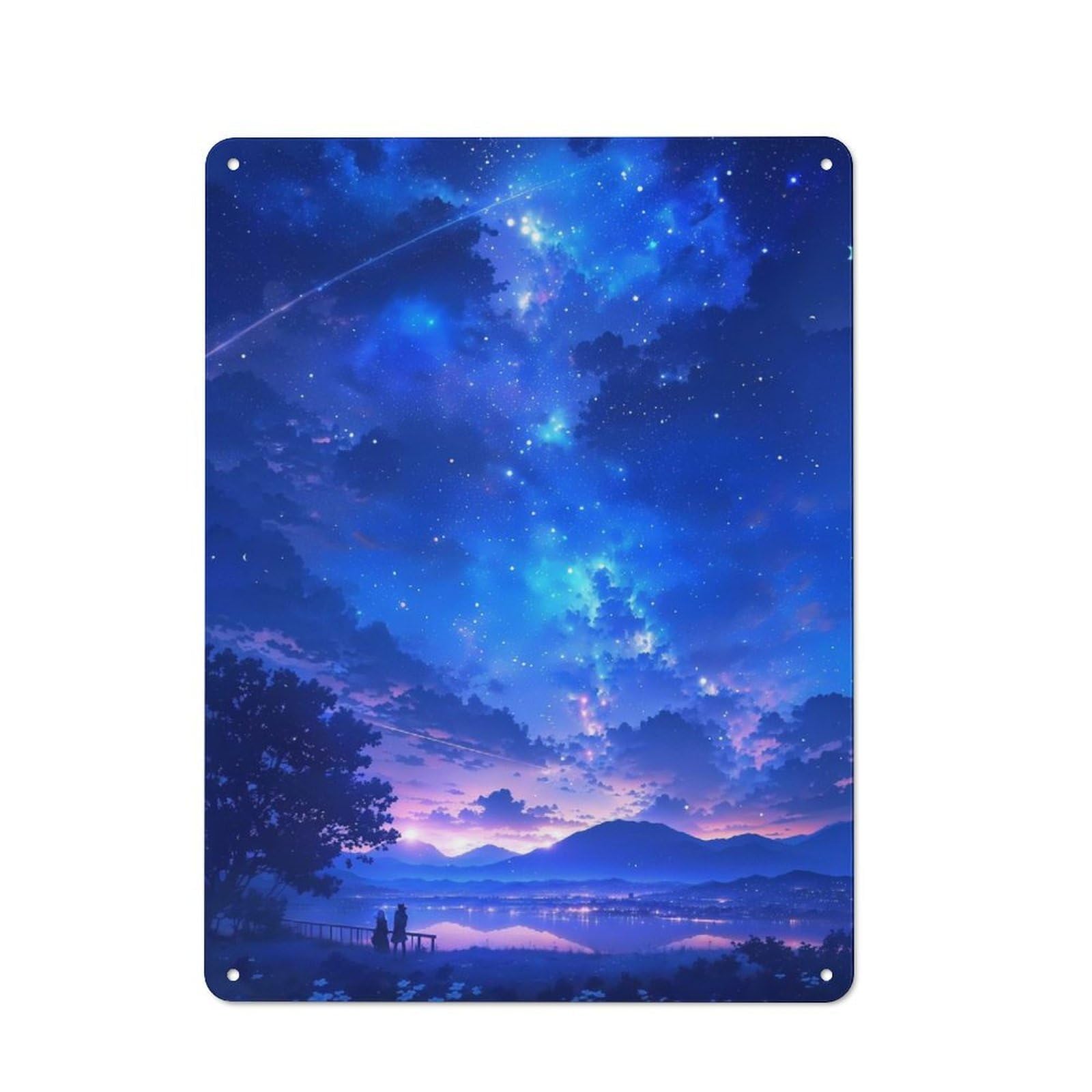 Rustic Anime Fantasy Couple Under Night Sky Tin Wall Sign 40x30cm, Kitchen Wall Decor for Bakery, Diner, Cafe Or Family Room