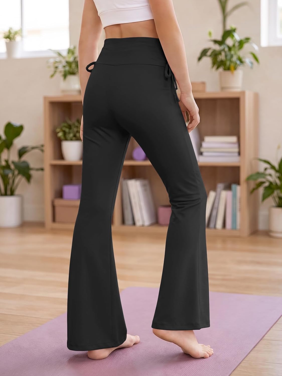 Haloumoning Girls Flare Leggings Bell Bottom Ruched High Waist Yoga Pants