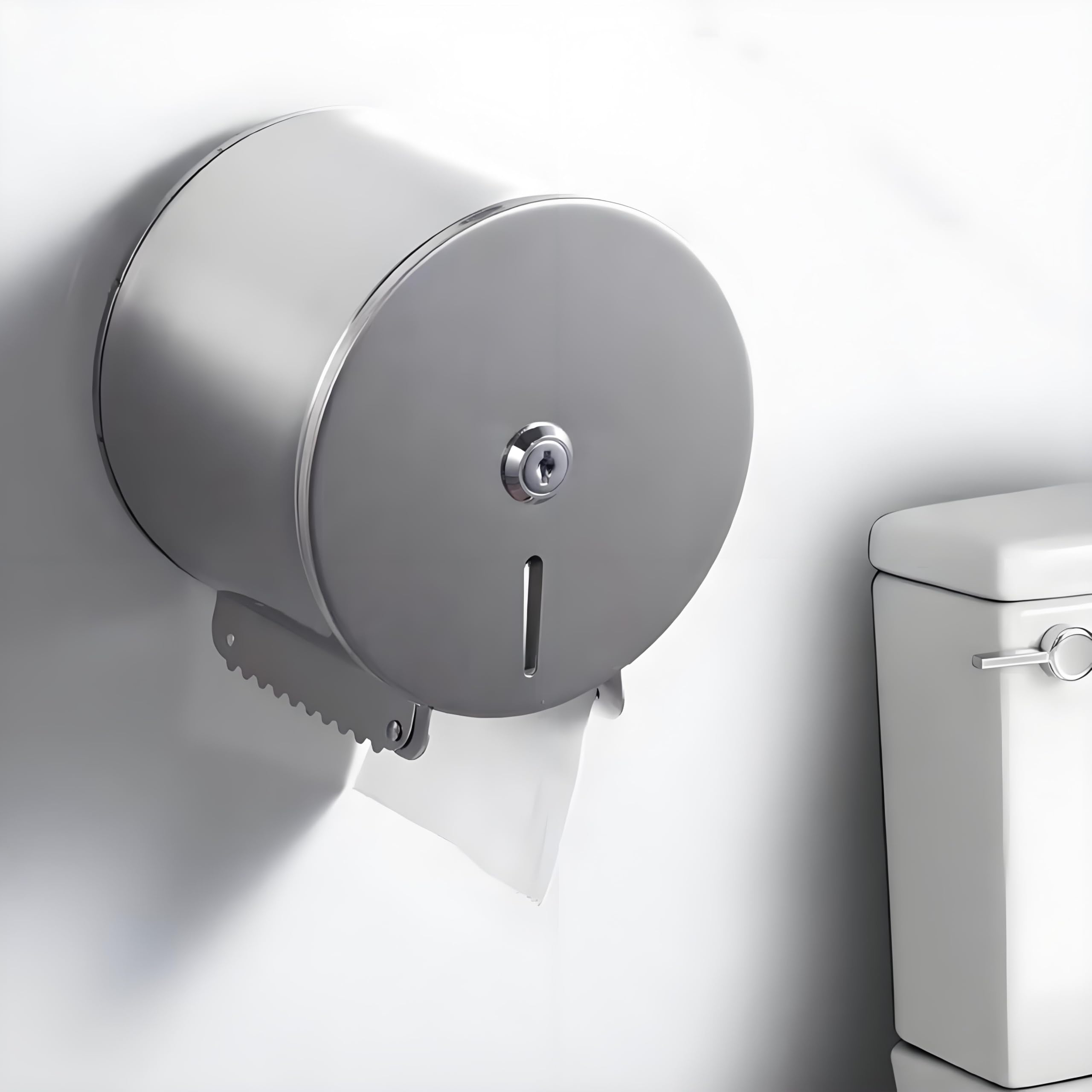 NICEME Toilet Roll Holder Wall Mounted, Stainless Steel Hand Towel Dispenser Lockable, Public Toilet Paper Dispenser