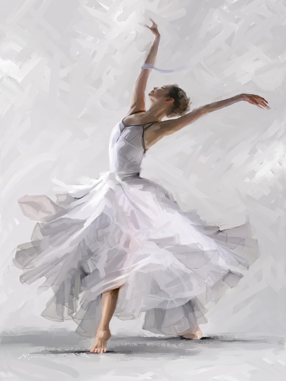 STYLER Leinwandbild Dancer 60 x 80 cm (AUFHÄNGFERTIG) – Anmutige Ballerina in bewegender Darstellung – Gemaltes Kunstwerk im Hochformat