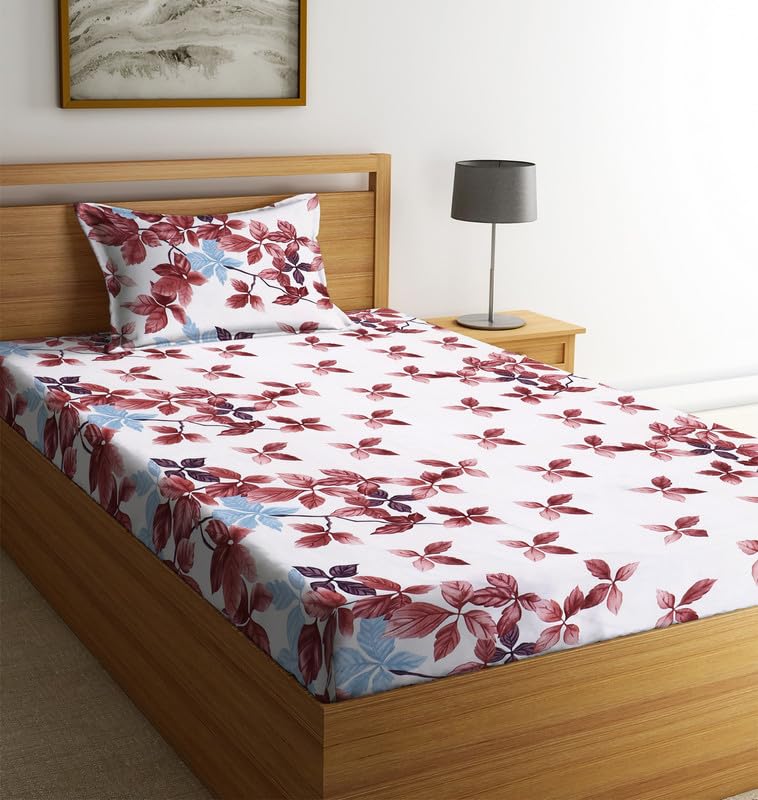 Image of la' amour Premium Glace Cotton 180 TC Flat Single Bedsheets for Summer Breathable | Wrinklefree (Size-60 X 90 Inch) with 1 Pillow Covers (Size-17 X 27 Inches, Pink White)